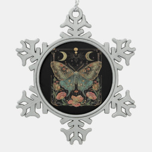 Whimsigoth Moth Shirt, Botanischer Butterfly T Shi Schneeflocken Zinn-Ornament