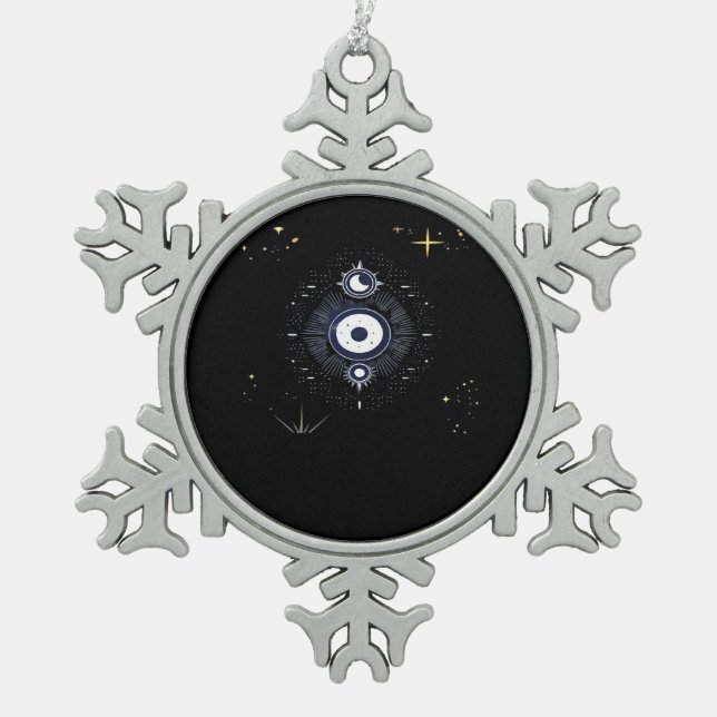 Whimsigoth Night Sky Sun Moon Schneeflocken Zinn-Ornament (Vorderseite)