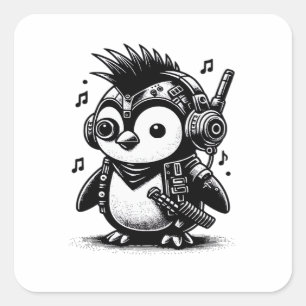 Whimsigoth Punkrock Weidcore Pinguin Vintage Kunst Quadratischer Aufkleber