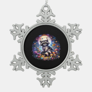 Whimsigoth Raccoon durch Mondlicht, Niedlicher far Schneeflocken Zinn-Ornament