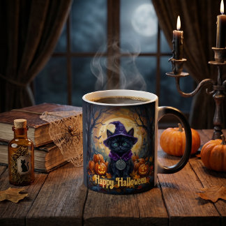 Whimsigoth schwarze Katze Algiz Rune Halloween Mag Verwandlungstasse
