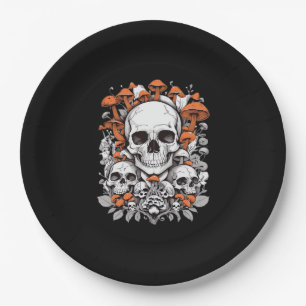 Whimsigoth Skulls & Mushrooms Vintag Botanische As Pappteller
