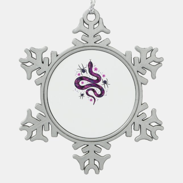 Whimsigoth Snake Blume Classic Schneeflocken Zinn-Ornament (Vorderseite)