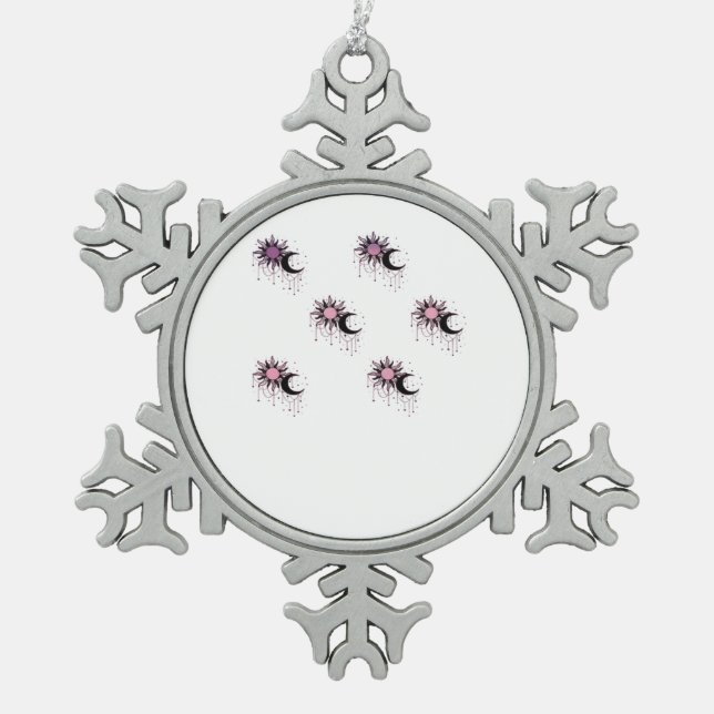 Whimsigoth Sun Moon Witchy Schneeflocken Zinn-Ornament (Vorderseite)