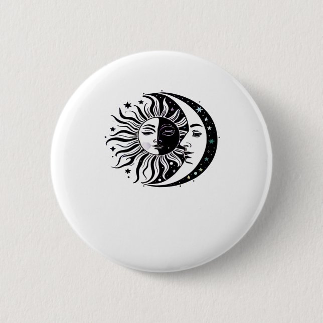 Whimsigoth Watercolor Sun Moon Witchy Classic Button (Vorderseite)