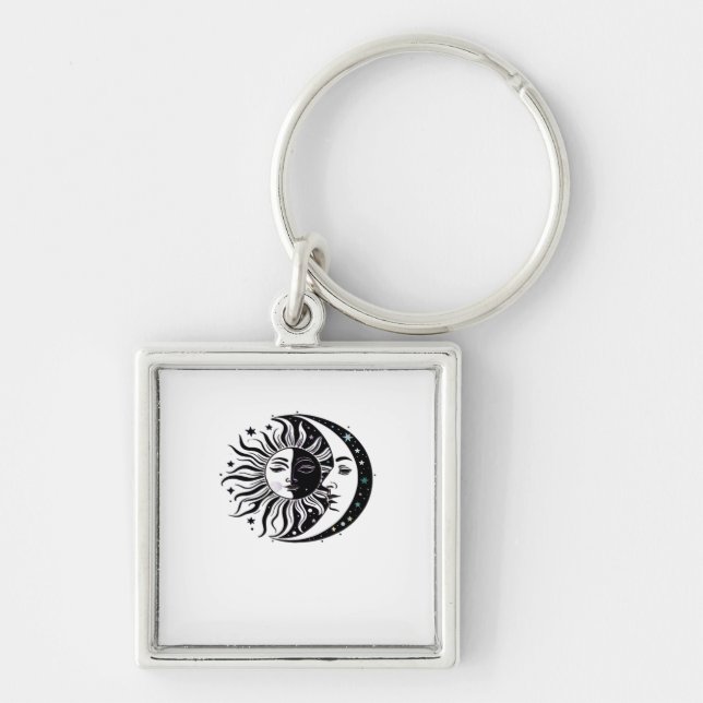 Whimsigoth Watercolor Sun Moon Witchy Classic Schlüsselanhänger (Vorne)