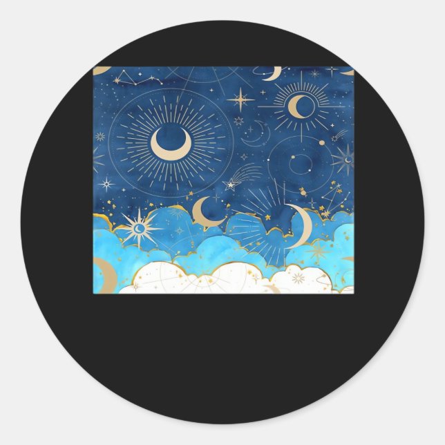 Whimsigoth Wolken Sun Moon Witchy Classic Runder Aufkleber (Vorderseite)