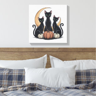 Whimsigothic Black Cats Pumpkin Moon Halloween Leinwanddruck
