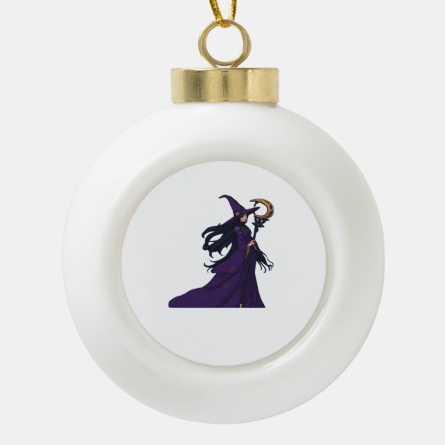 Whimsigothic Moon Witch Keramik Kugel-Ornament (Vorderseite)