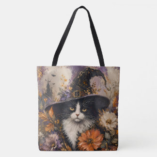 Whimsigotisch Schwarze Katzenhexe Herbstblumen Tasche
