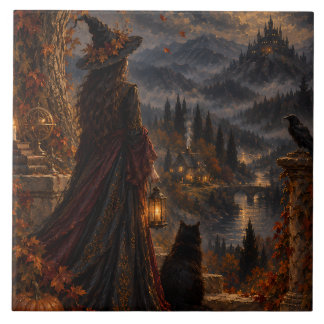 Whimsigotische Hexe Herbst Mondbeschienenes Schlos Fliese