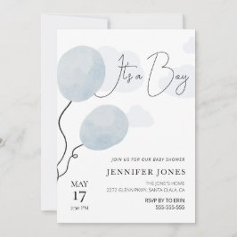 Whimsikalblauer Ballon ist ein Junge Einladung