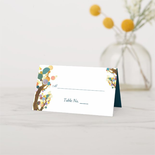 Whimsikale Bäume Aquamarine Hochzeit Platzkarte (Vorderseite)