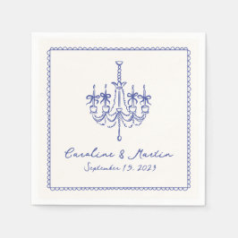 Whimsikale, blaue, handgezeichnete Hochzeitsnapkin Serviette