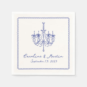 Whimsikale, blaue, handgezeichnete Hochzeitsnapkin Serviette