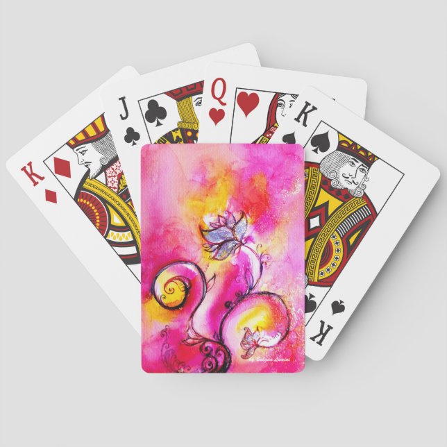 WHIMSIKALE BLUME, FLORALLE WIRBEL Rosa Gelb Blau Spielkarten (Rückseite)
