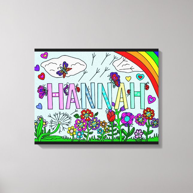 Whimsikale Blume und Mädchenname Hannah Wall Art Leinwanddruck (Vorderseite)