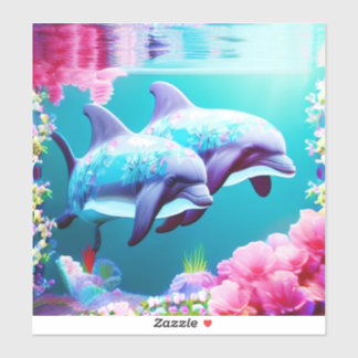 Whimsikale Delphine und Blumenwasser Aufkleber