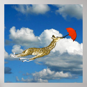 Whimsikale Giraffe in den Wolken Poster