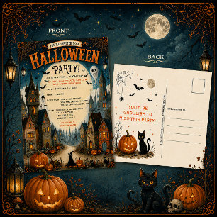 Whimsikale Halloween-Dorfparty-Einladung Postkarte
