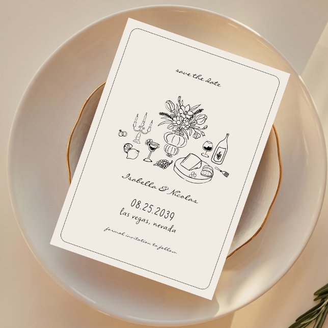 Whimsikale Hand Französisch Hochzeit speichern das Save The Date (✨✨ Edit colors in the Design Tool✨✨)