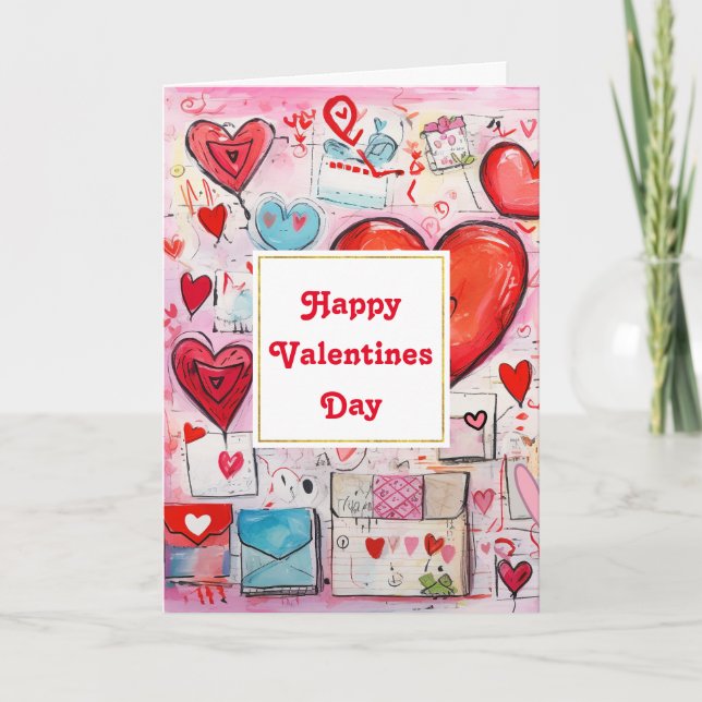 Whimsikale Herzen und Liebe Buchstaben Valentinsta Karte (Vorderseite)