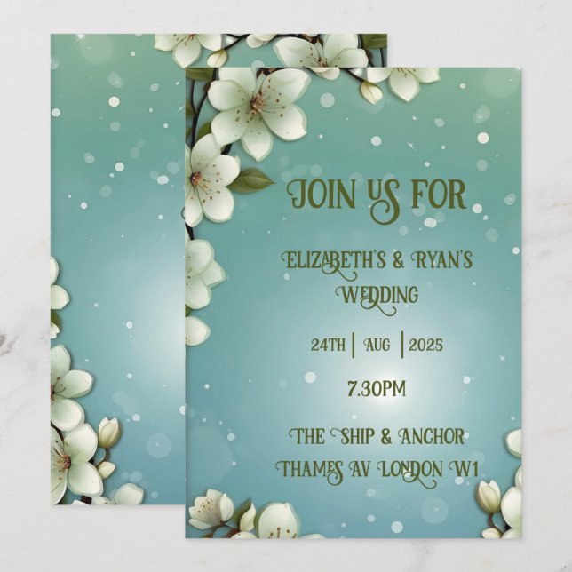 Whimsikale Kirschblüte mit Glitzern Einladung (Vorne/Hinten)