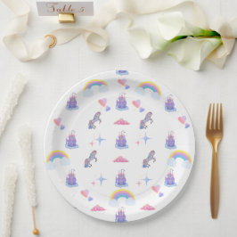 Whimsikale, märchenhafte Burg und Einhornplatte Pappteller