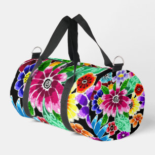 Whimsikale mehrfarbige Folk-Art-Blume florenrosa Duffle Bag