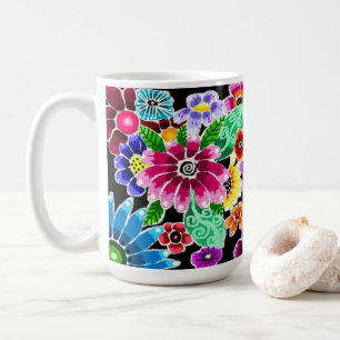 Whimsikale mehrfarbige Folk-Art-Blume florenrosa Kaffeetasse