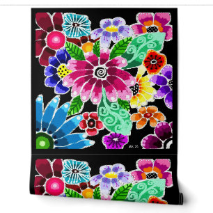 Whimsikale mehrfarbige Folk-Art-Blume florenrosa Tapete