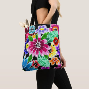 Whimsikale mehrfarbige Folk-Art-Blume florenrosa Tasche