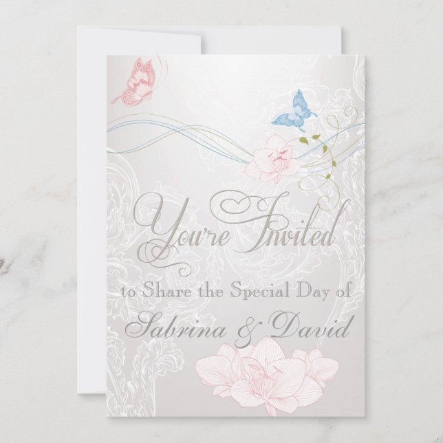 Whimsikale Schmetterlinge und Hochzeitseinladung Einladung (Vorderseite)