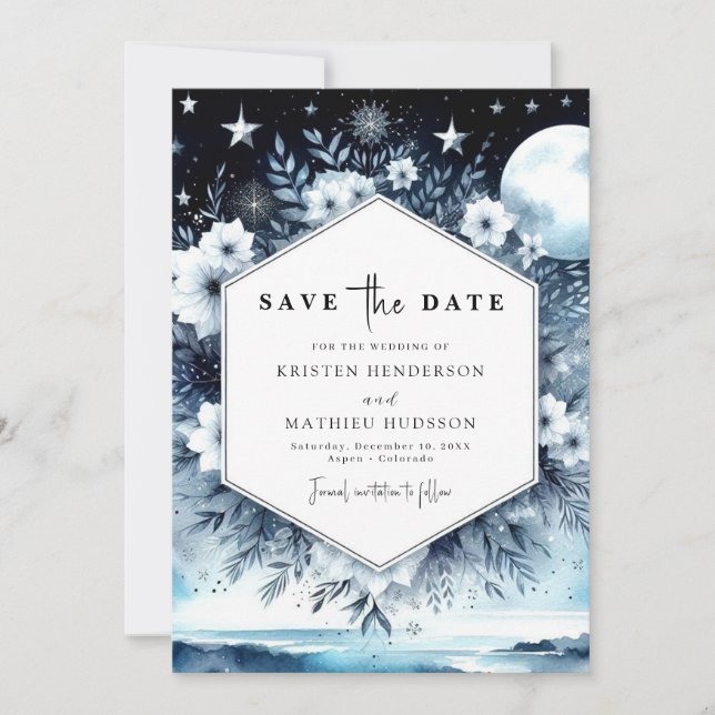 Whimsikale Typografie Moonlit Wedding Save The Date (Vorderseite)