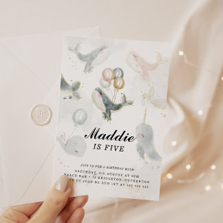 Whimsikale Wasserfarbe Untersee Wal Geburtstag Einladung