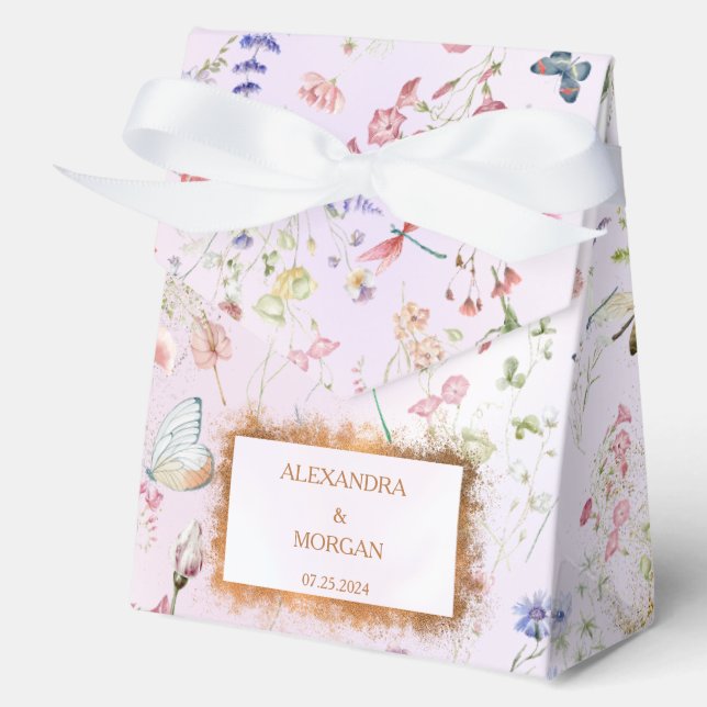 Whimsikale Wildblume Rosa Hochzeit Geschenkschachtel (Vorderseite)