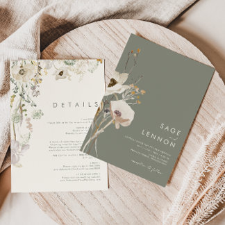 Whimsikale Wildblume wird in einer Hochzeit grün Einladung