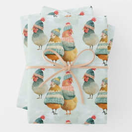 Whimsikaler Cartoon in Wollhaaren und Schals Geschenkpapier Set