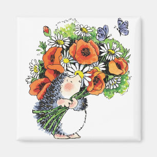 Whimsikaler Igel und Poppies Magnet