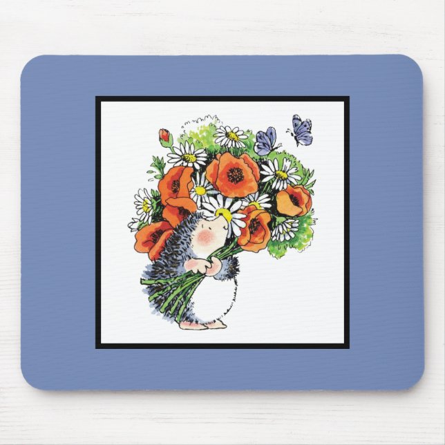 Whimsikaler Igel und Poppies Mousepad (Vorne)