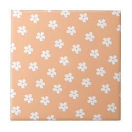 Whimsikaler Pfirsich und weißes, florales Retro, f Fliese