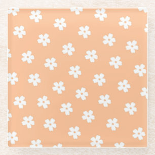 Whimsikaler Pfirsich und weißes, florales Retro, f Glasuntersetzer
