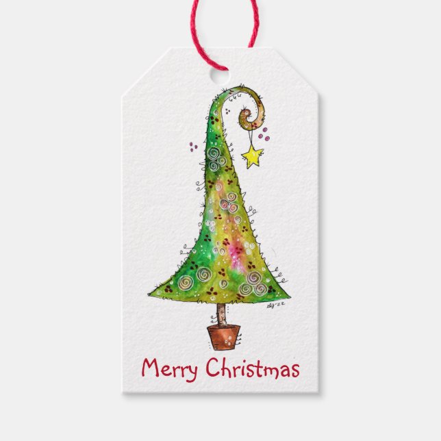 Whimsikaler Weihnachtsbaum Geschenkanhänger (Vorderseite)