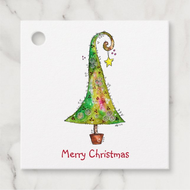 Whimsikaler Weihnachtsbaum Geschenkanhänger (Vorderseite)