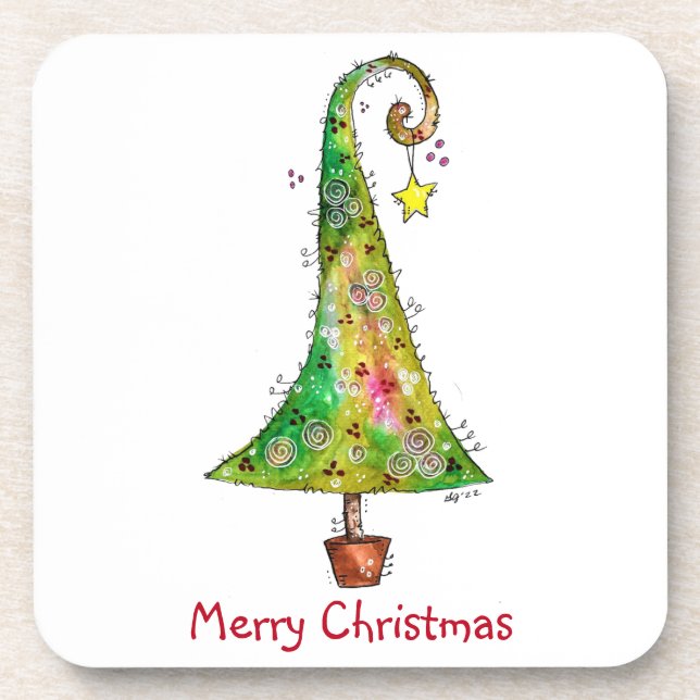 Whimsikaler Weihnachtsbaum Getränkeuntersetzer (Vorderseite)