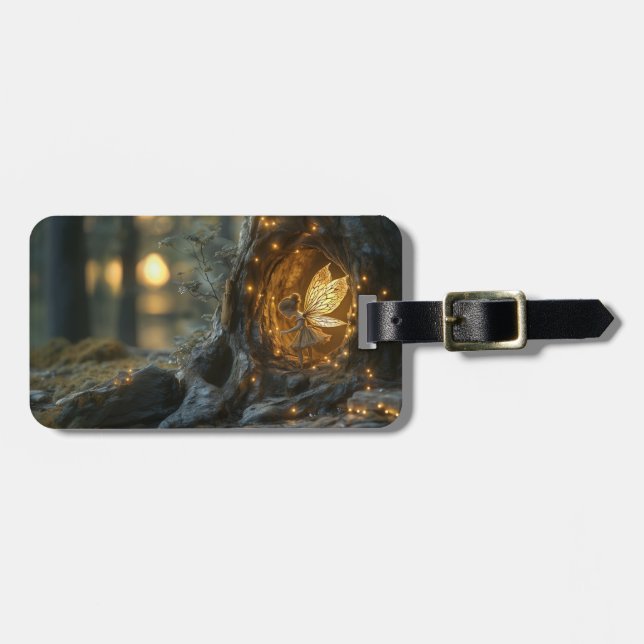 Whimsikales Bild einer Fee im Höhlen eines Baumes Gepäckanhänger (Vorderseite horizontal)