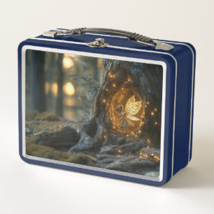 Whimsikales Bild einer Fee im Höhlen eines Baumes Metall Brotdose