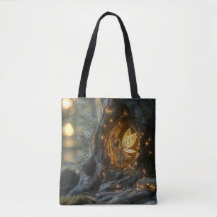 Whimsikales Bild einer Fee im Höhlen eines Baumes Tasche