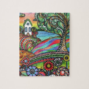 Whimsikales Zentangle-Märchenhaus und magischer Ba