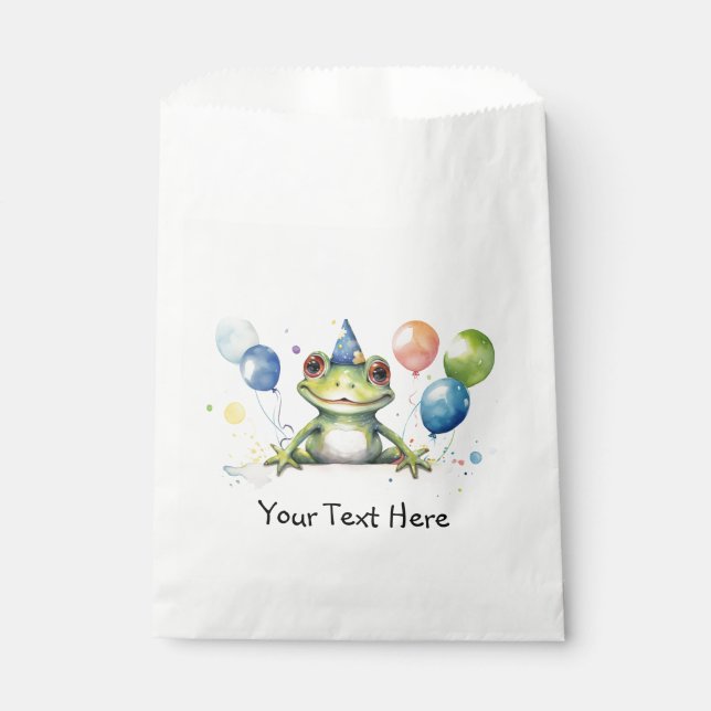 Whimsikalgrüner Frosch mit Ballons Geschenktütchen (Vorderseite)